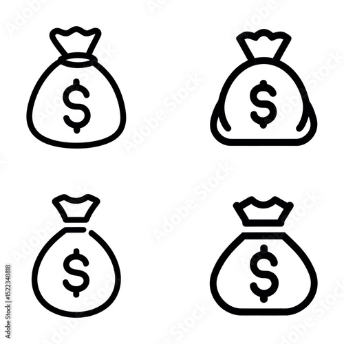 Money bag icon set silhouette isolated on white background