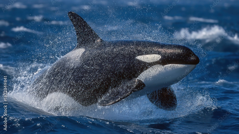 Fototapeta premium Majestic Killer Whale Leaping from the Depths: A Symphony of Marine Power