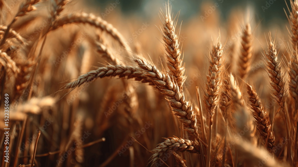Obraz premium Golden wheat sways gently in the breeze under the warm afternoon sun in a rural field Generative AI