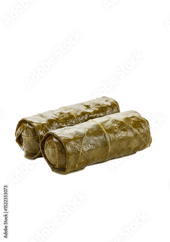 Isolated Transparent Background Two Dolma Stuffed Grape Leaves Traditional Dish