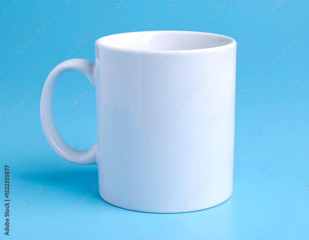 Obraz premium Blank white mug on a blue background