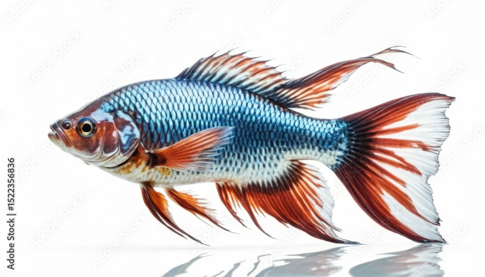 Vibrant Blue and Red Koi Betta Fish Aquatic Life Tropical Fish Isolated on White Background Vibrant Blue and Red Koi Betta Fish Aquatic Life Tropical Fish Isolated on White Background