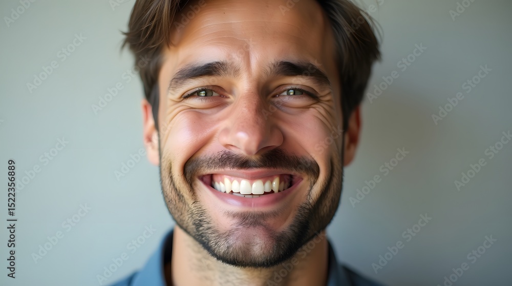 Smiling young Caucasian man with brown hair and a beard, exuding warmth and positivity against a neutral background. Smiling young Caucasian man with brown hair and a beard, exuding warmth and positivity against a neutral background.
