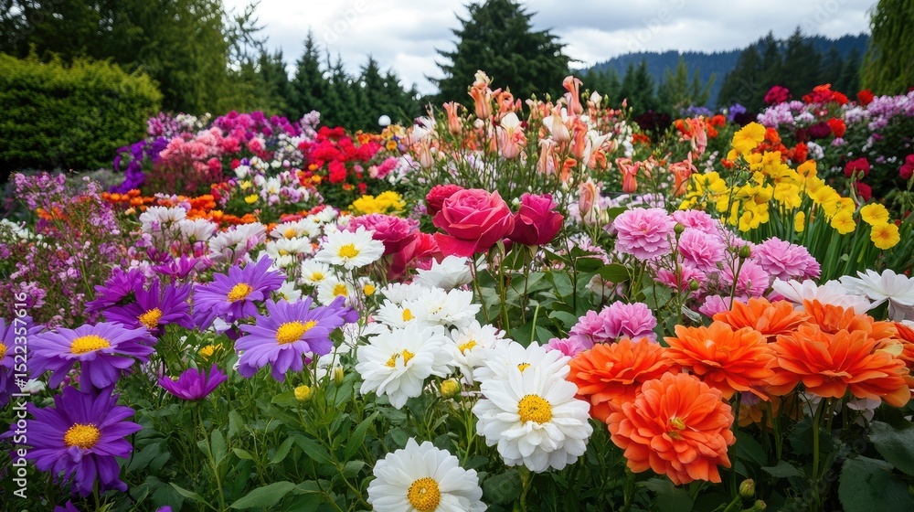 Obraz premium Vibrant Flower Garden with Colorful Blooms in Full Spring Splendor