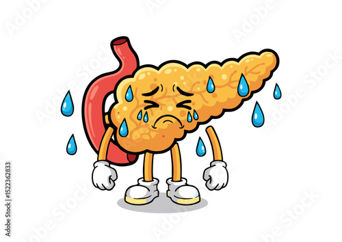 Sad Pancreas Cartoon Illustration Understanding Pancreatic Health and Diabetes