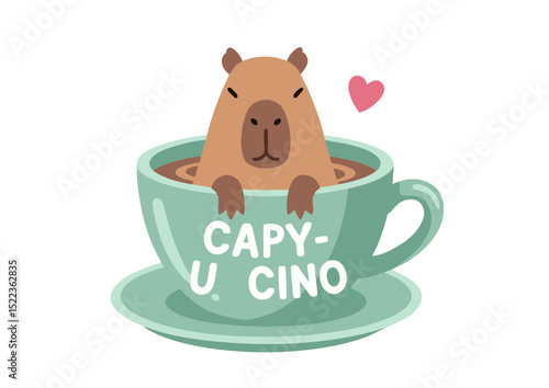 Adorable Capybara Relaxing in a Cozy Coffee Cup Cute Animal Illustration