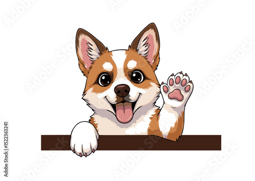 Adorable Corgi Puppy Waving Hello Cute Cartoon Dog Illustration