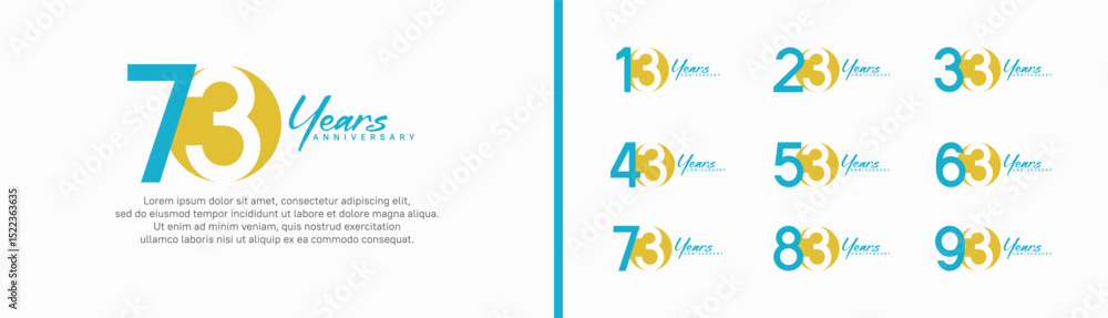 Obraz premium set of anniversary logo style with handwriting. vector design blue and yellow color for celebration