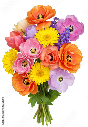 Transparent Background Colorful Floral Bouquet with Tulips and Gerberas