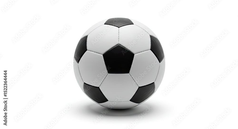 Fototapeta premium Classic Soccer Ball Isolated Against A White Background Featuring Black And White Pentagons And Hexagons With Shadows