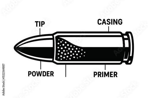 Bullet Anatomy Diagram - Tip, Powder, Casing, Primer - Science and Weaponry Education