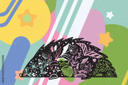 Abstract background conveying dynamic color harmony, complemented with a decorative element