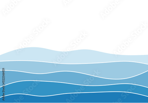 Stylized illustration of ocean waves in varying shades of blue, with white lines depicting the crest and troughs of the water.