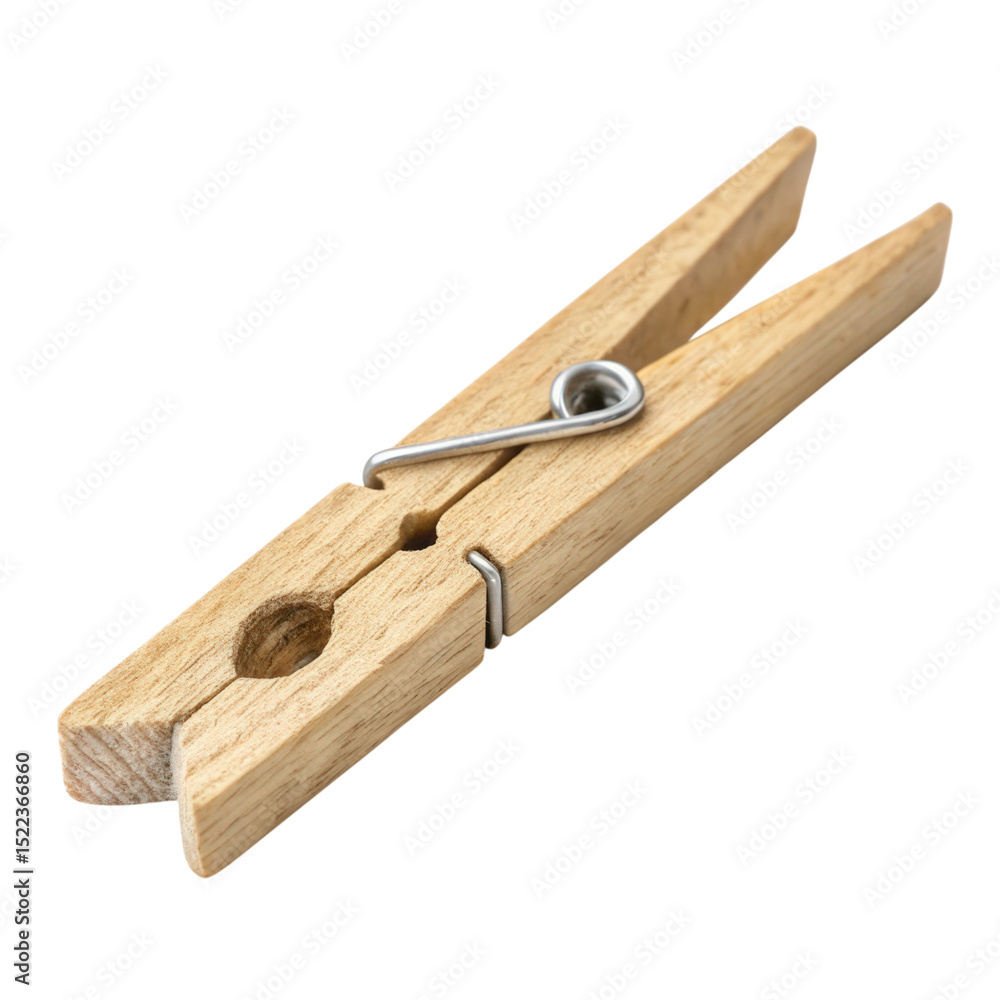 Clothespin resting on a clean white background, isolated for clear visibility and focus Clothespin resting on a clean white background, isolated for clear visibility and focus