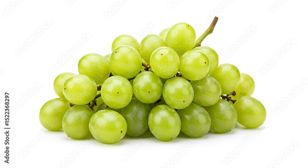 Close Up Of Green Grapes Bunch Isolated Against White Background With Natural Light Close Up Of Green Grapes Bunch Isolated Against White Background With Natural Light