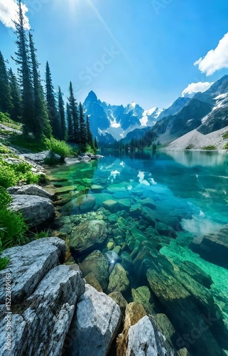 mountain lake and blue sky