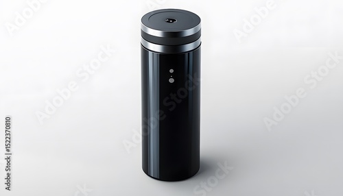 Sleek, cylindrical black container with metallic accents.