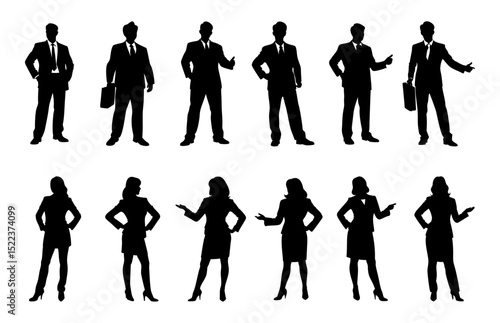 men and woman Business people silhouettes vector – group of standing men and woman in black color isolated on white background	
