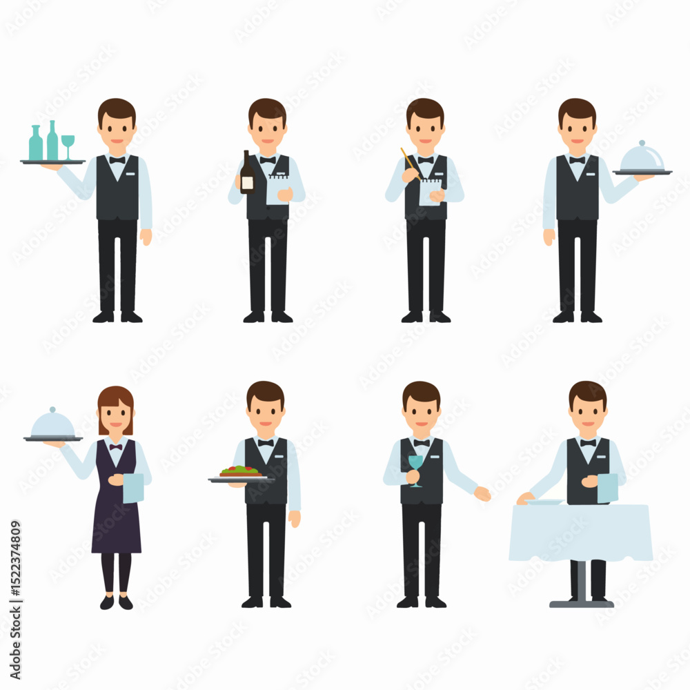 Restaurant waiter service people characters Restaurant waiter service people characters