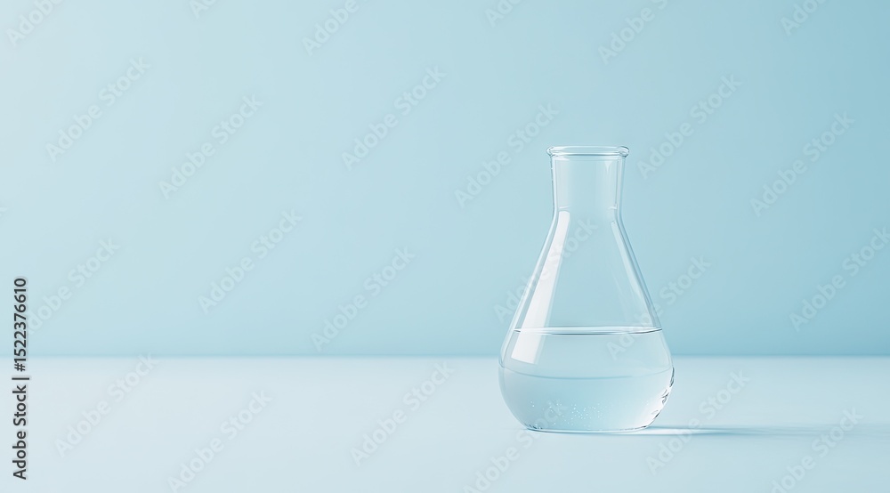 Clear glass flask on light blue surface (1) Clear glass flask on light blue surface (1)