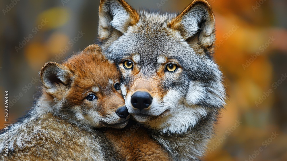 Obraz premium Wolf snuggling baby