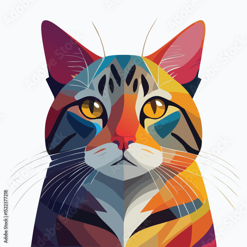 American Shorthair illustrated through prismatic light patterns and faceted symmetry in abstract style.