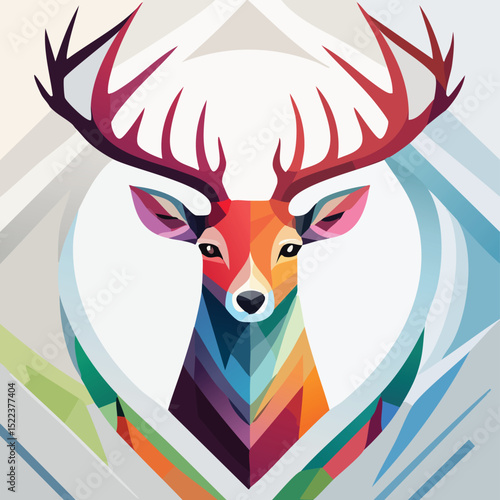 Deer illustrated through prismatic light patterns and faceted symmetry in abstract style.