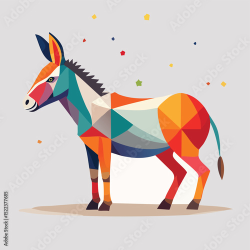 Donkey illustrated through prismatic light patterns and faceted symmetry in abstract style.