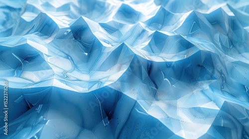 An abstract, blue geometric landscape of crystalline structures and textures.
