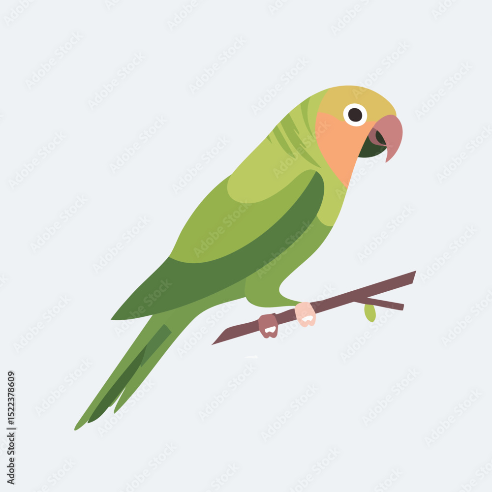 Fototapeta premium Green Cheek Conure illustrated through prismatic light patterns and faceted symmetry in abstract style.