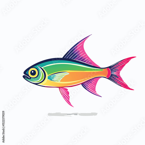 Neon Tetra illustrated through prismatic light patterns and faceted symmetry in abstract style.