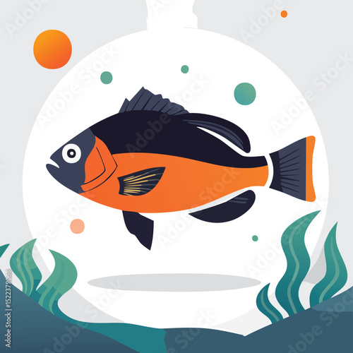 Oscar Fish illustrated through prismatic light patterns and faceted symmetry in abstract style.