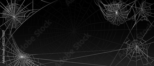 Halloween old spooky cobweb with various sizes and shapes background. Old spider web set vector illustration dark gothic decoration for holidays. Corner spider net insect thread cobweb scary frames.