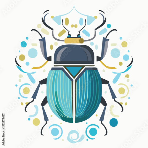 Dung Beetle illustrated through prismatic light patterns and faceted symmetry in abstract style.