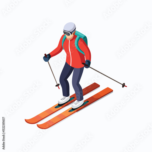 skiing technical isometric vector drawing with defined edges and modern simplicity.