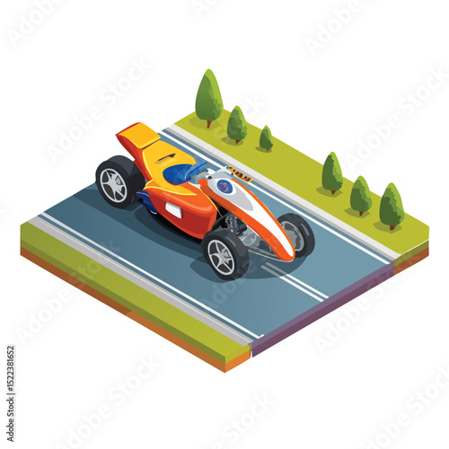 motor racing technical isometric vector drawing with defined edges and modern simplicity.