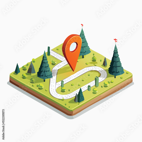 orienteering technical isometric vector drawing with defined edges and modern simplicity.