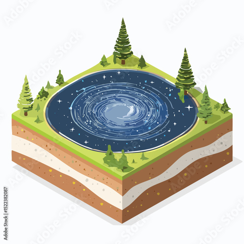 milky way technical isometric vector drawing with defined edges and modern simplicity.