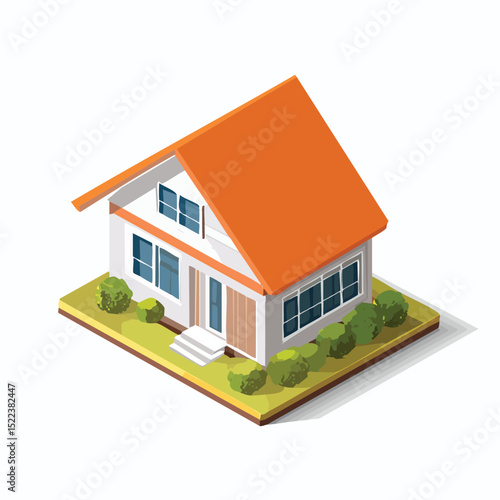 bungalow technical isometric vector drawing with defined edges and modern simplicity.