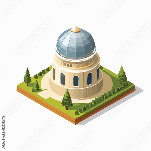 observatory technical isometric vector drawing with defined edges and modern simplicity.