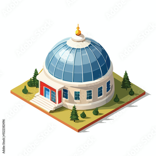 domehouse technical isometric vector drawing with defined edges and modern simplicity.