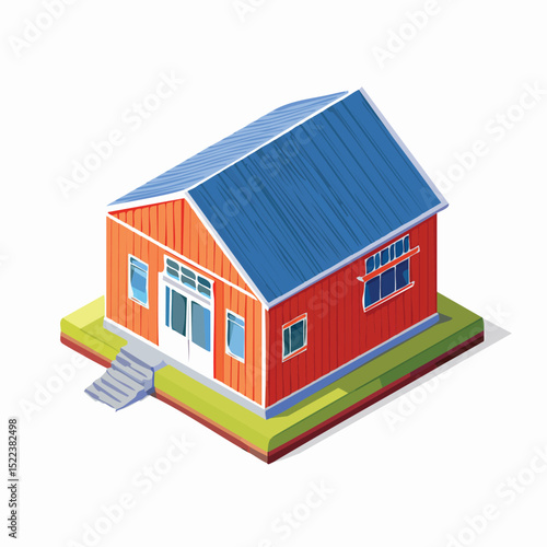 containerhome technical isometric vector drawing with defined edges and modern simplicity.