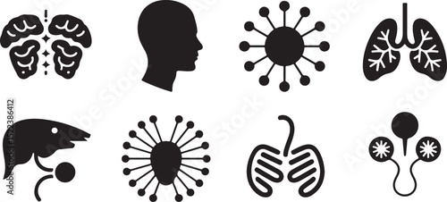Collection of Black Human Organ and Virus Icons