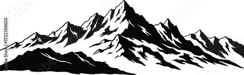 Black and white mountain range silhouette illustration for outdoors and adventure designs