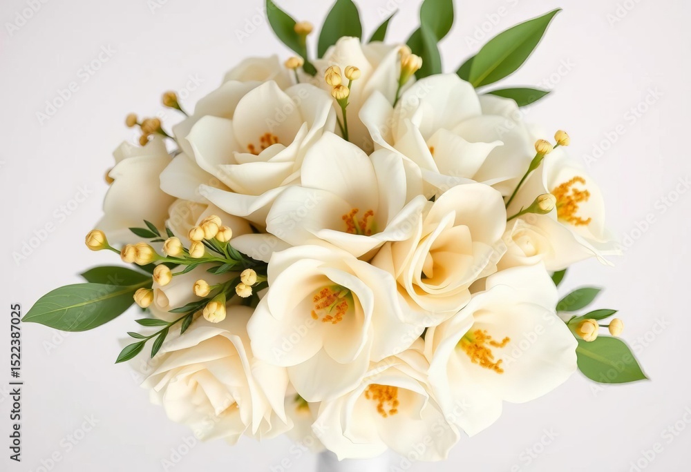 Elegant white floral bouquet with gold accents, perfect for weddings, event, detail Elegant white floral bouquet with gold accents, perfect for weddings, event, detail