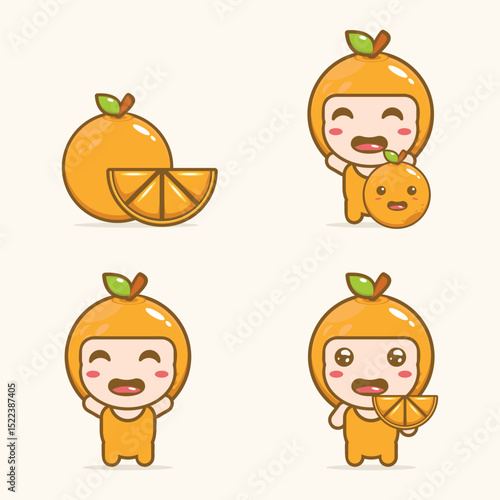 Vector illustration of kawai sweet orange fruit design
