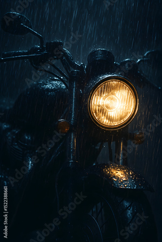 Motorcycle Headlight Close-Up in Heavy Rain – Moody Nighttime Phone Wallpaper