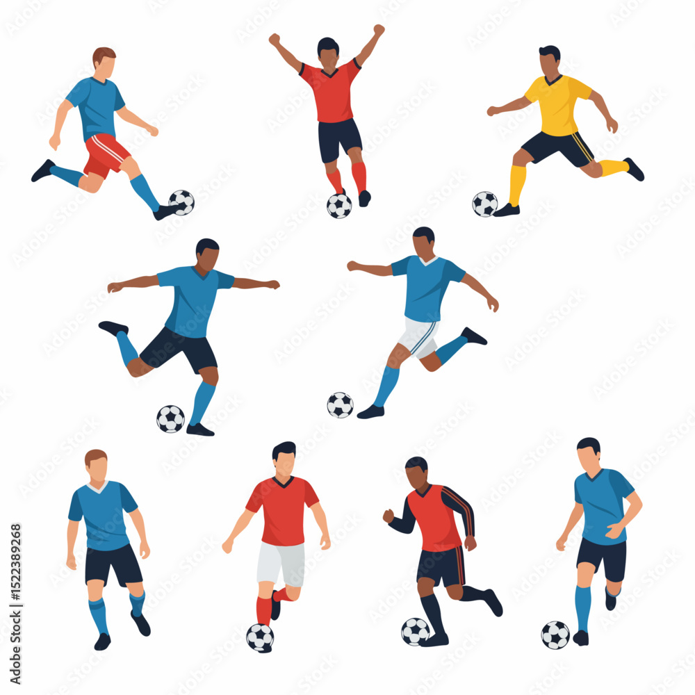 Soccer players with ball in various poses Soccer players with ball in various poses