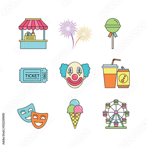 Colorful Festival and Circus Elements Art & Illustration