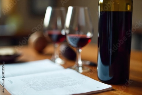 Close-up of a wine bottle with a wine aerator, decanter, and wine tasting notes, ready for a professional wine evaluation session , wine opener, sommelier
